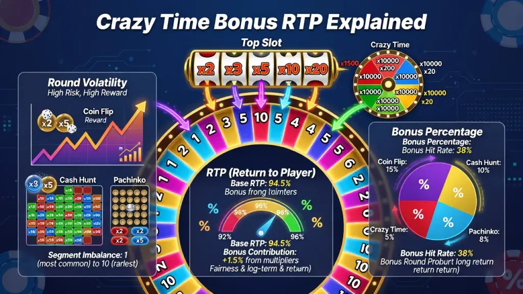 Crazy Time Bonus RTP Explained: Round Volatility, RTP Return to Player, and Bonus Percentage